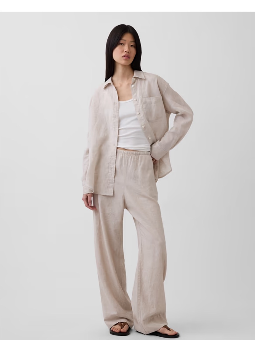 Gap Linen-Blend Easy Wide-Leg Pants, Flax Beige